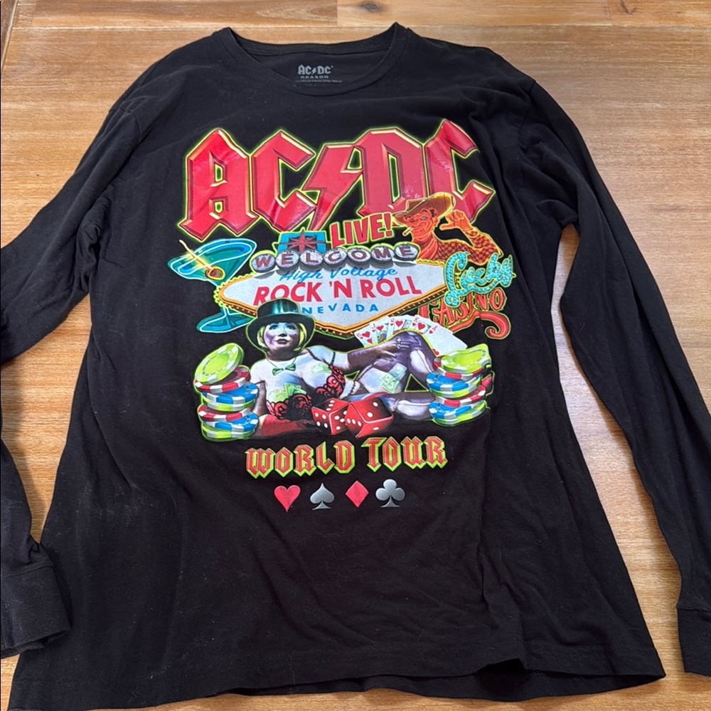 AC/DC Black and Red Long Sleeve Tee with Vintage Concert Design